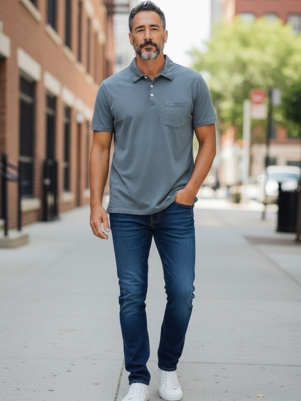 Men's Slate Green  Short-Sleeve Polo Shirt with Pocket M